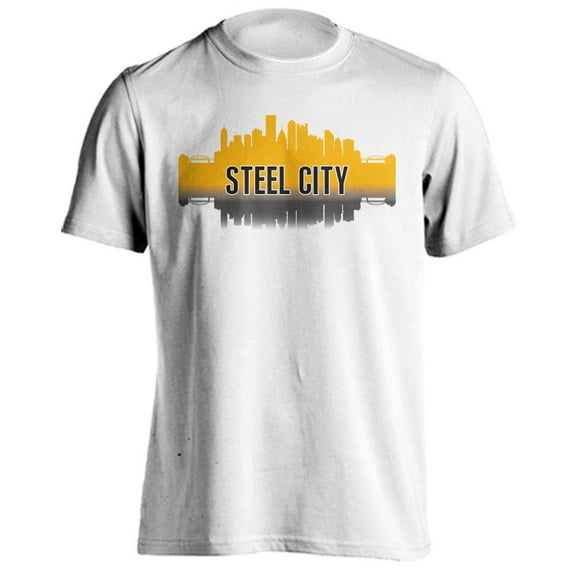 Pittsburgh Steel City Skyline Sports Team Short Sleeve T-Shirt (XL, White)
