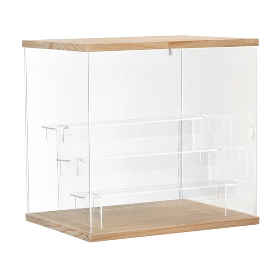 Uxcell Clear Acrylic Display Case with LED Light 3 Tier Dustproof Display Boxes for Collectibles (12.6x9.45x11.81)Wood
