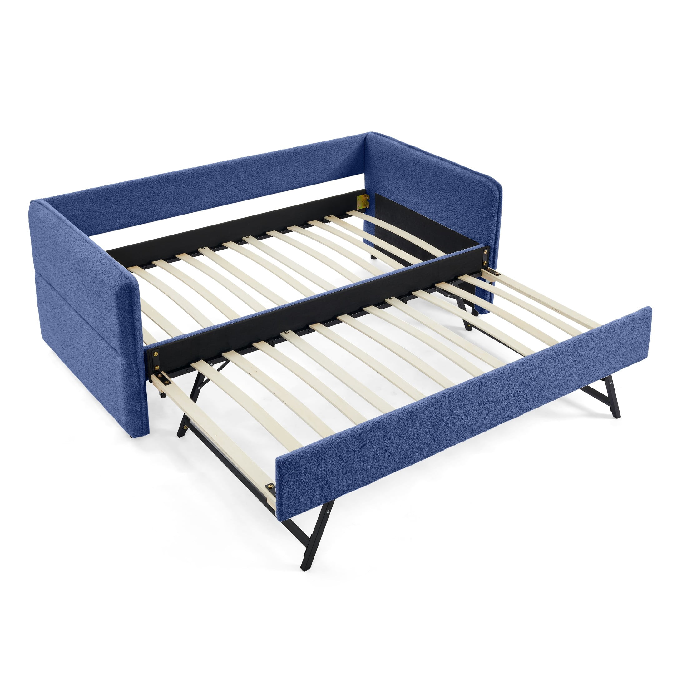 Noble House Zenton Twin Size Boucle Daybed, Tufted Sofa Bed Frame with Trundle, Modern Guest Sleeper Couch, Blue