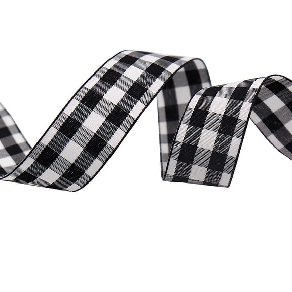 NAMZI 1" x 10 Yards Buffalo Check Plaid Gingham Ribbon, Great for Christmas Tree Decor, Wreath Bows, Farmhouse Festive Accents, Gift Wrapping, Floral Arrangement, Black A