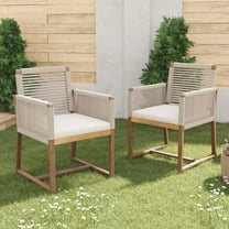 Harper & Bright Designs Outdoor Dining Chairs Set of 2, Acacia Wood Patio Armchair with Rope Design Back and Arms and Washable Cushion for Backyard Poolside, Garden, Light Brown