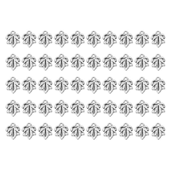 Uxcell Leaf Pendants, 50 Pack Metal Tree Leaf Beads Bulk Leaves Charm for Jewelry Making Style 18, Silver