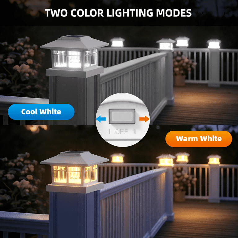 Solar Fence Post Cap Lights 2-Pack, Warm/Cool White photo 2