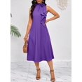 thumbnail image 6 of Purple Halter Neck Midi Dress With 3D Flower And Cascading Ruffle Detail, Loose Elegant Fit For Spring Summer, 6 of 6