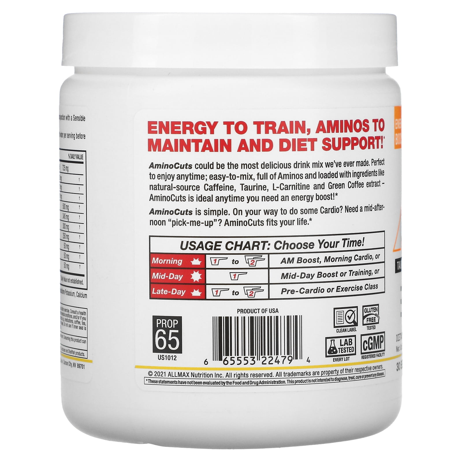 AllMax Pre-Workout Energy Amino Cuts Powder, Natural Pina Colada