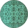 thumbnail image 1 of Ahgly Company Machine Washable Indoor Round Oriental Turquoise Blue Traditional Area Rugs, 6' Round, 1 of 4