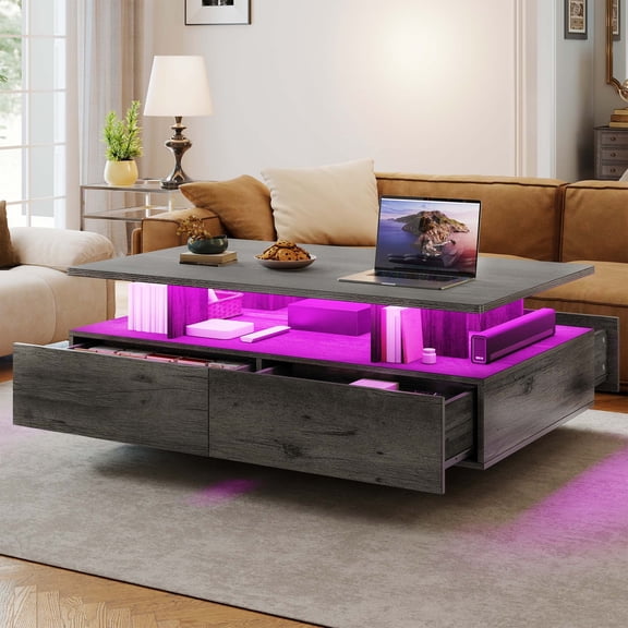 Uforic Modern LED Coffee Table, Center Tables with Storage for Living Room, Gray