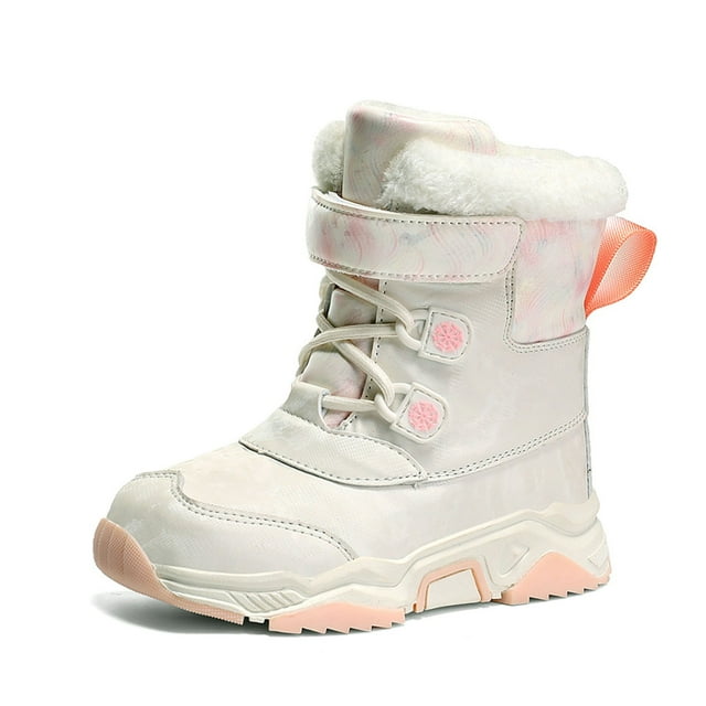 EDFBUYKRS Children's Winter Solid Color Snow Boots Boys And Girls Non Warm Padded Thickened Boots