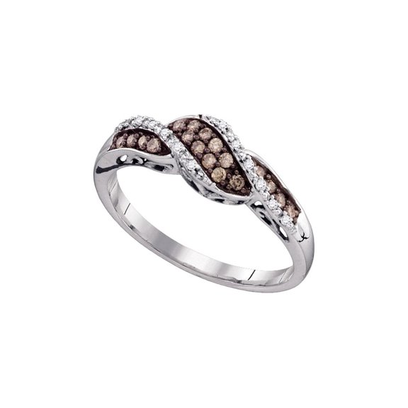 FB Jewels 10kt White Gold Womens Round Brown Diamond Band Ring 1/5 Cttw Size 5