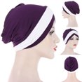 thumbnail image 3 of Forehead Cross Hat All-match Breathable Women Beanie Protective Two-Tone Cross Wrap Hat for Daily Life, 3 of 7