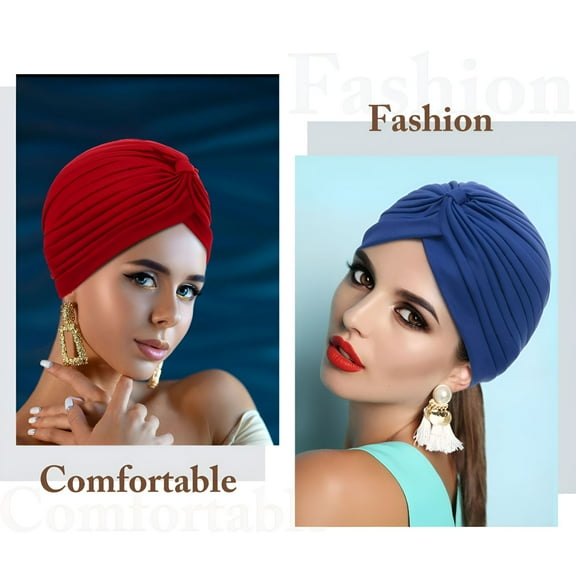 TELOLY 6Pcs Stretchy Turban Cap Head Cover Chemo Head Wraps Bennie Twisted Hat for Women Girl