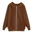 thumbnail image 5 of WTOBBY Women's Raglan Sleeve Hooded Jacket Long Sleeve Solid Color Zip Up Casual Sweatshirt Athletic Fit Fleece Outerwear with Side Pockets for Sports Street Style,Brown L, 5 of 5