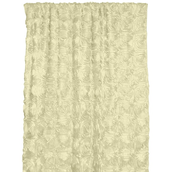 Satin Rosette 3D Pop up Flower Single Curtain Panel 54 Inch Wide Ivory
