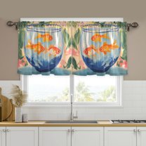 Yayeee Kitchen Curtains Set of 2 Light Filtering 57"x36" Over Sink Window Panels, Blue Goldfish Bowl