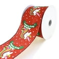 thumbnail image 1 of Christmas Unicorns Linen Wired Ribbon, 2-1/2-Inch, 10-Yard (Red), 1 of 1