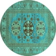 thumbnail image 1 of Ahgly Company Machine Washable Indoor Round Oriental Turquoise Blue Industrial Area Rugs, 3' Round, 1 of 4