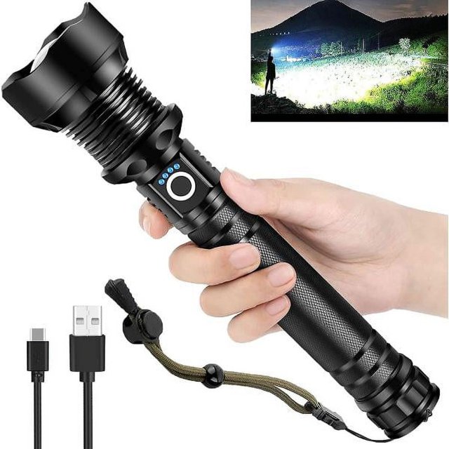 Rechargeable LED Flashlights, 90,000 High Lumens Super Bright Flashlight, Tactical Xhp90 Flashlight with 5 Modes, Zoomable, Waterproof for Military Class F