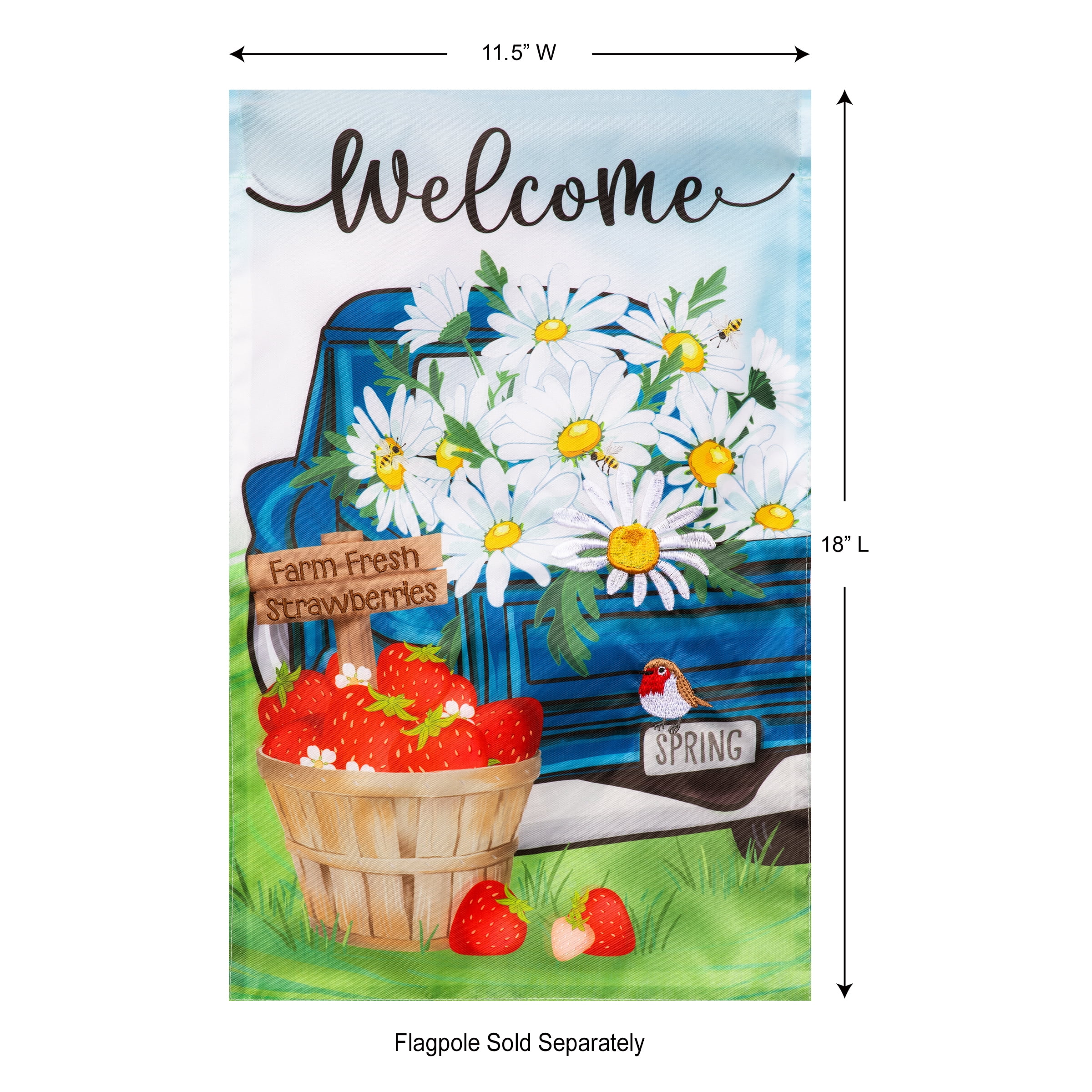 Meadow Creek 11.5" x 18" White Daisy Strawberry Blue Truck Outdoor Yard Flag