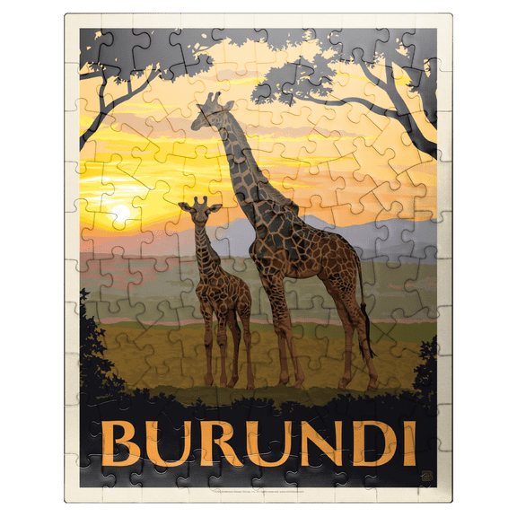 MyPuzzle - Burundi, Africa, Vintage Poster - Premium 100 Piece Jigsaw Puzzle for Adults