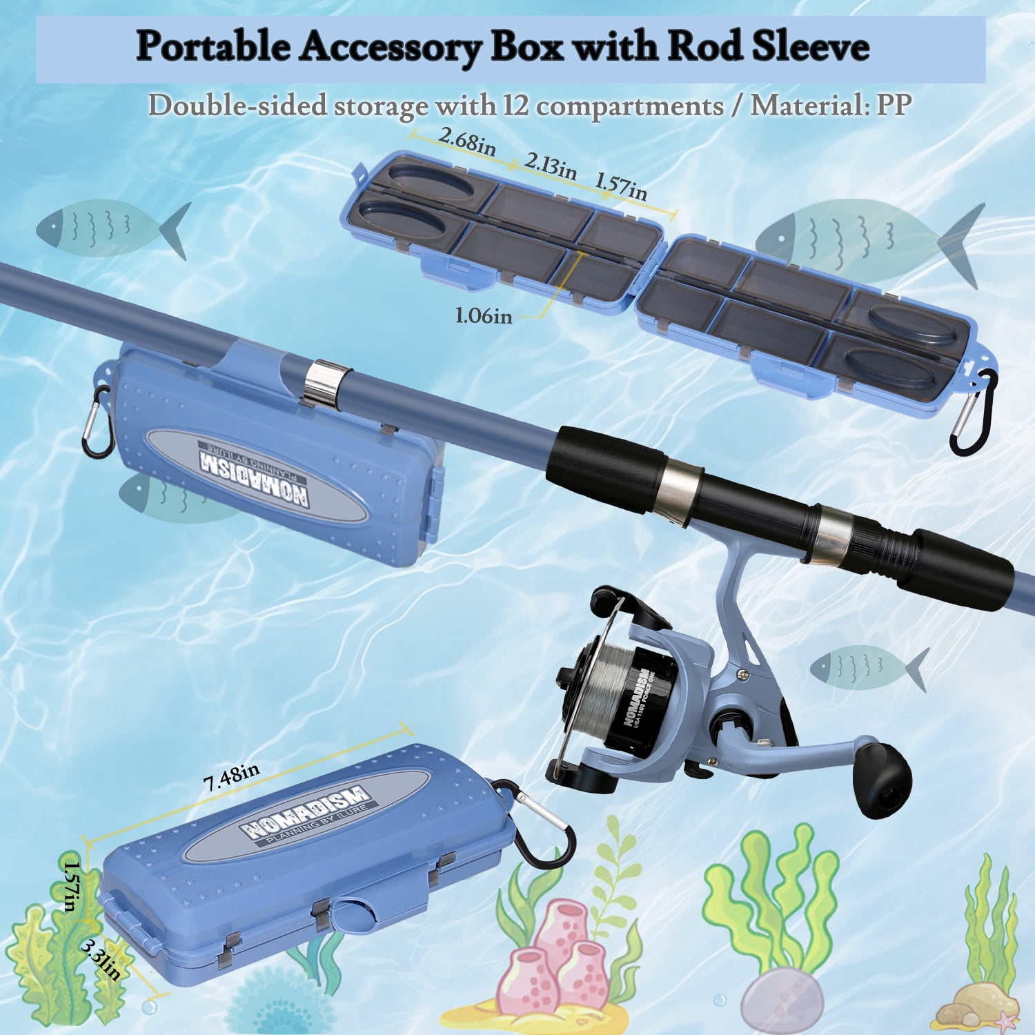 OUTGOO Kids Fishing Pole, Portable Telescopic Fishing Rod and Reel Combo Kit - with Spincast Fishing Reel Tackle Box for Girls, Youth
