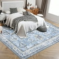 thumbnail image 2 of Hasoo Area Rug 9' x 12' Vintage Distressed Floral Area Rug for Dining Room Washable Soft Indoor Floor Carpet, Blue, 2 of 6