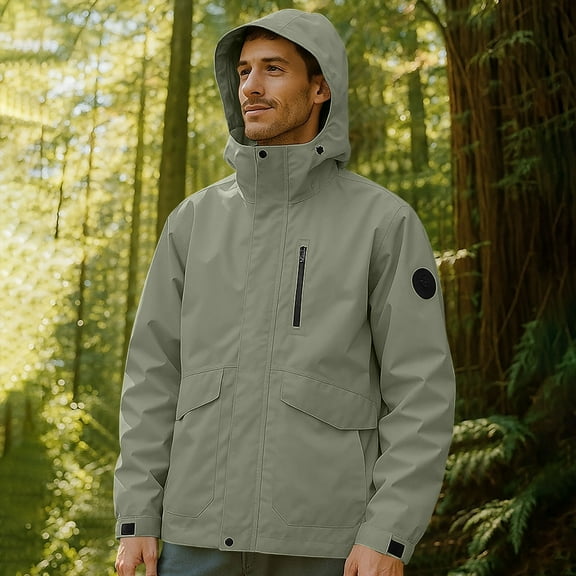 DPTALR George Men's Winter Thick Hooded Jacket Fleece Lining Windproof Army Green Big and Tall Men M