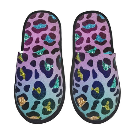 Balery Rainbow Animal Skin Slient Indoor Furry Fleece Comfort House Shoes Soft Non-Slip Home Shoes Cotton slippers House Slippers-- Medium