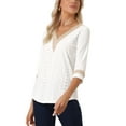 thumbnail image 4 of INSPIRAR CHIC Blusas de Mujer de Manga 3/4 Cuello en V con Contraste de Color y Encaje Blanco L, 4 of 5
