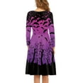 thumbnail image 3 of FKELYI Size L Halloween Women Dresses Breathable Purple Bats Swing Skater Midi Dress Long Sleeve Durable Round Neck Twirl Swing Dresses, 3 of 4