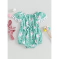 thumbnail image 2 of Suealasg Newborn Girls Easter Romper 3M 6M 12M 18M Baby Girl Summer Bodysuit Infant Girls Off Shoulder Short Sleeve Bunny Tree Print One Piece Playsuit, 2 of 9