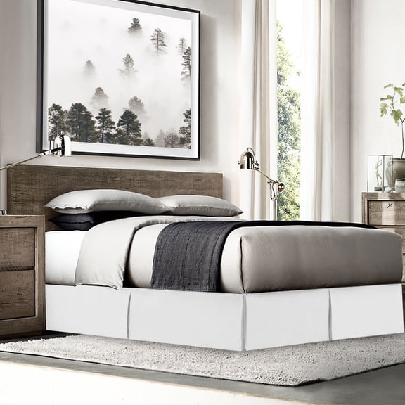 Empyrean 14" Microfiber Bed Skirt Tailored Drop Dust Ruffle, White, Twin