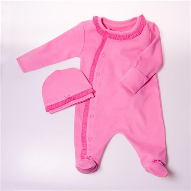 Little Ashkim BGRF36 Ruffle Footie - Pink- 3-6 months