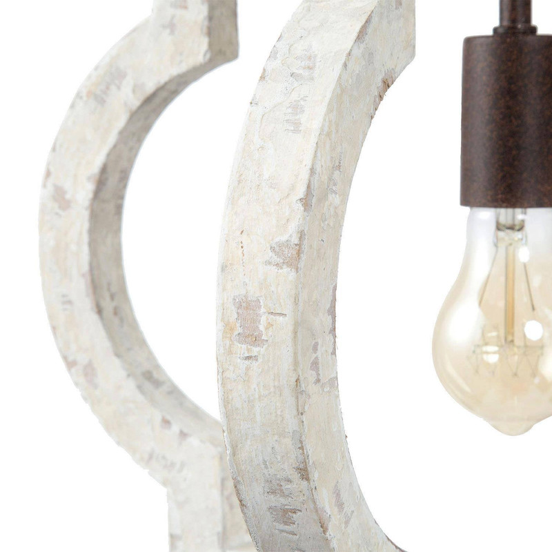 LNC Adrammelech Whitewashed Wood and Iron Pendant Light, Adjustable Farmhouse Fixture