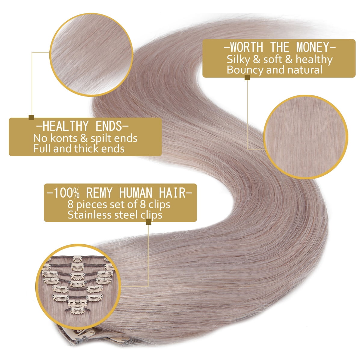 SEGO Clip in Hair Extensions 100% Real Remy Human Hair Full Head Straight Balayage Hair 8-24 inch