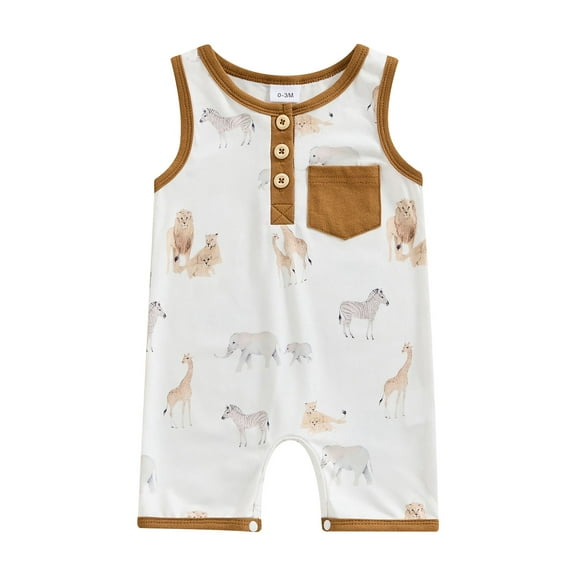 Suealasg Newborn Baby Boys Jumpsuit Short Sleeve Crew Neck Animal Print Romper Shorts 3M 6M 9M 12M 18M Infant Boys Summer One Piece Clothes