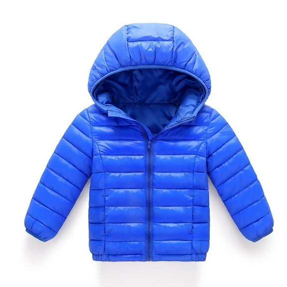 Boys Girls Winter Coat Jacket Hooded Kids Toddler Solid Color Parka Outwear Warm Cotton Puffer Hooded Jacket Blue 6-7 Years