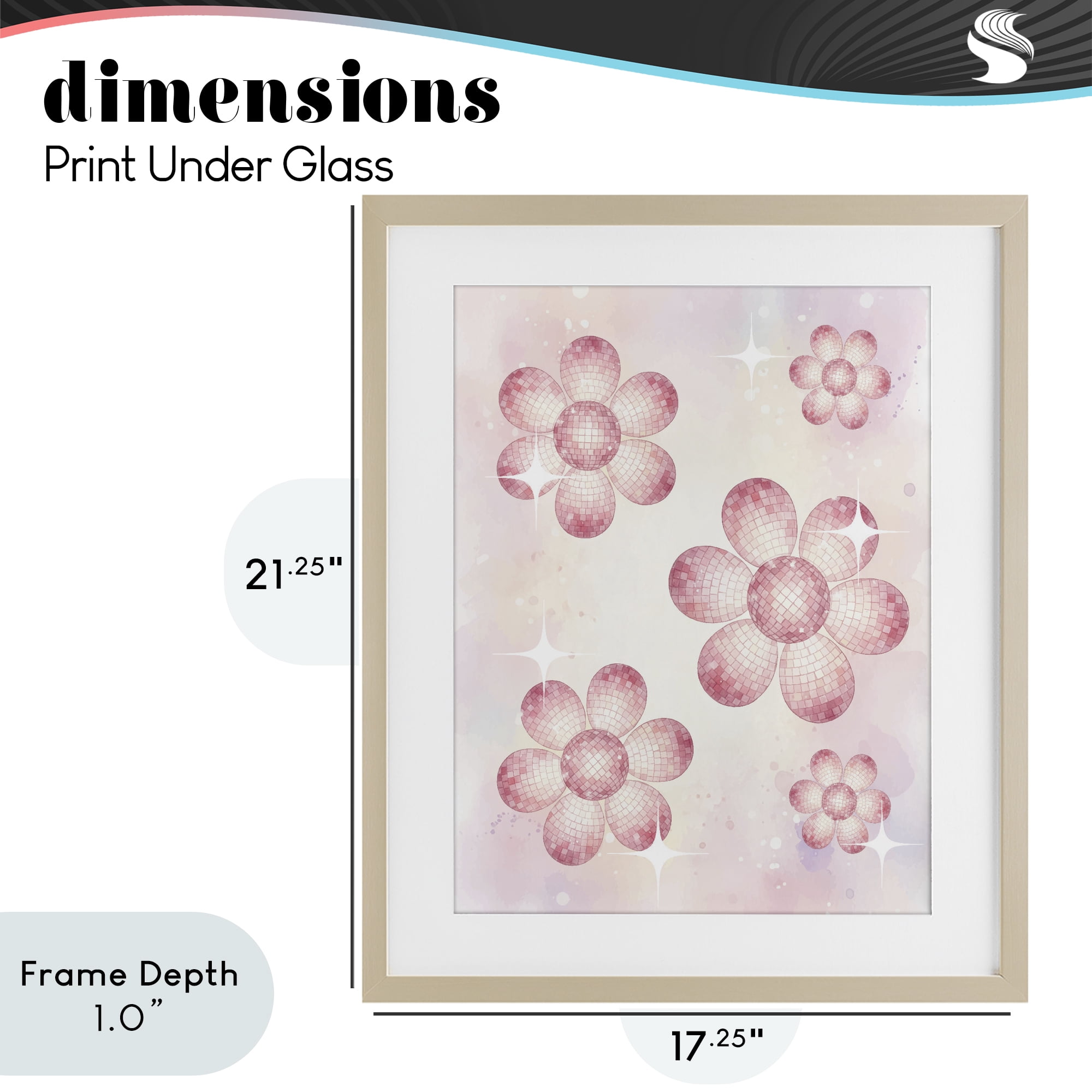 Stupell Industries Disco Ball Floral Patterns Birch Framed Print Under Glass, design by Lil' Rue