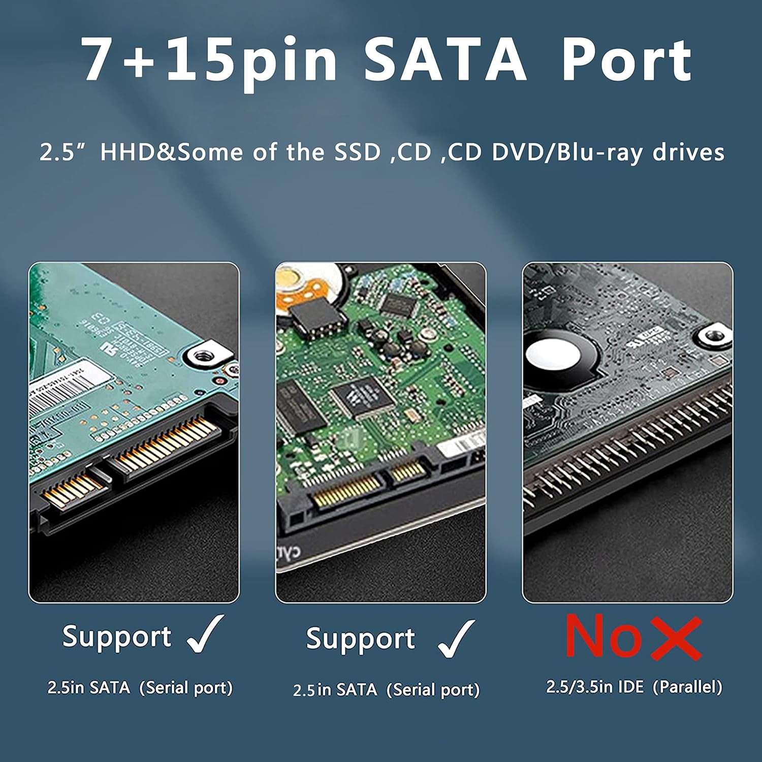 HRTGFD-Slimline SATA 22 Pin Male to 13 Pin Female Cable Adapter, Serial ATA 7+15 to 7+6 Extension Connector for Desktop Laptop CD-ROM Hard Disk Drive - 2PCS 30cm