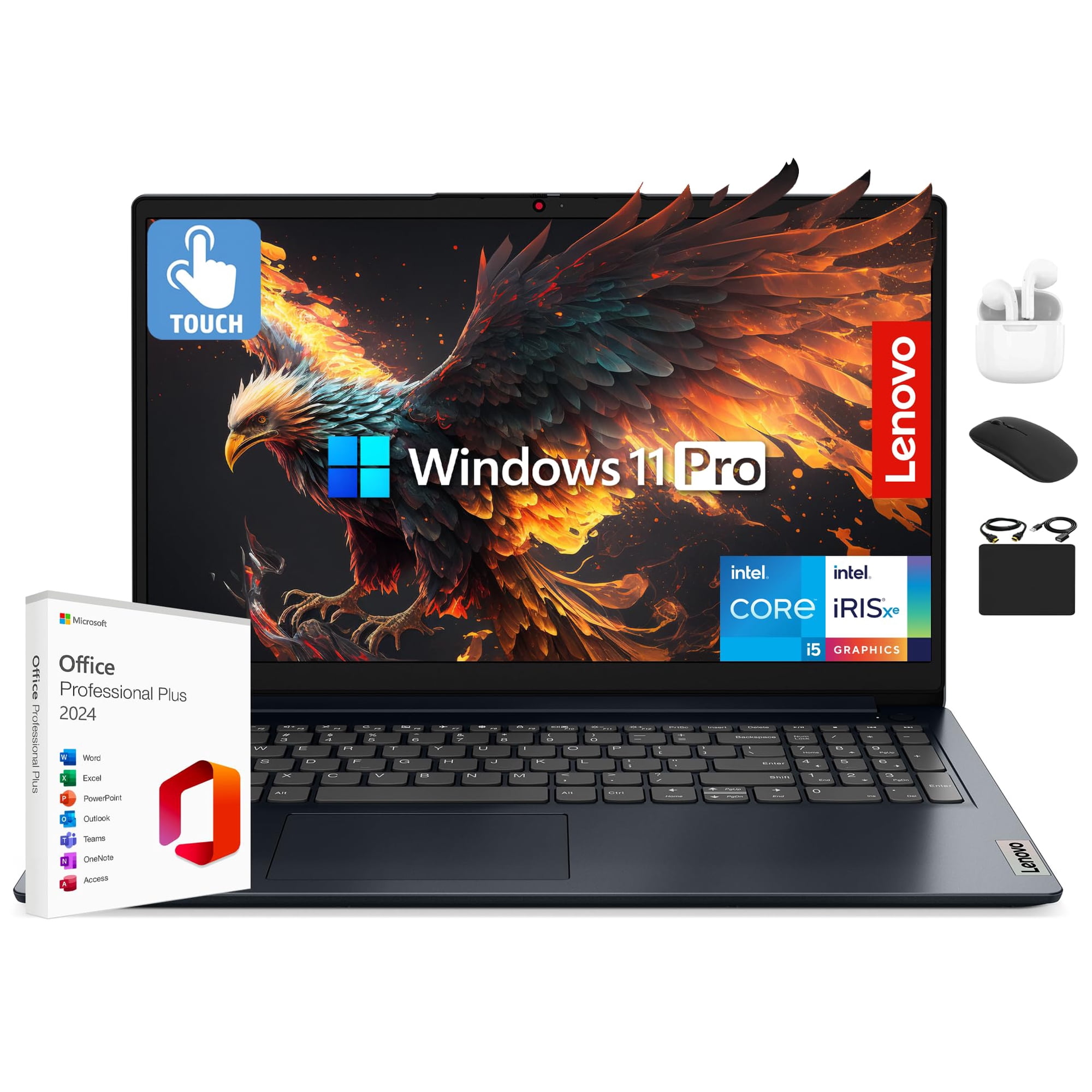 Lenovo IdeaPad Laptop 2025 Business Computer, 15.6" FHD Touchscreen, 16GB RAM, 1TB Storage (512GB SSD +500GB Ext), 10-Core Intel Core i5, Long Battery, HubxcelAccessory Win 11 Pro Lifetime Office 2024