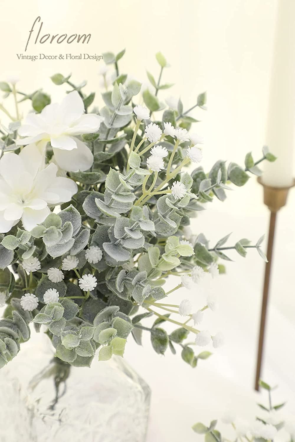 Artificial Flocked Eucalyptus Stems Faux Greenery Spray, 18pcs Best Filler Fake Plants for DIY Wedding Bouquet Centerpieces Arrangement