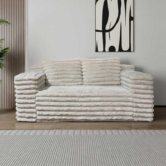 Oversized Bean Bag Sofa, Plush Corduroy Floor Lounger with Tufted Back Support, No Assembly Required Compressed Loveseat for Small Spaces, Apartment, Dorm, Living Room and Bedroom