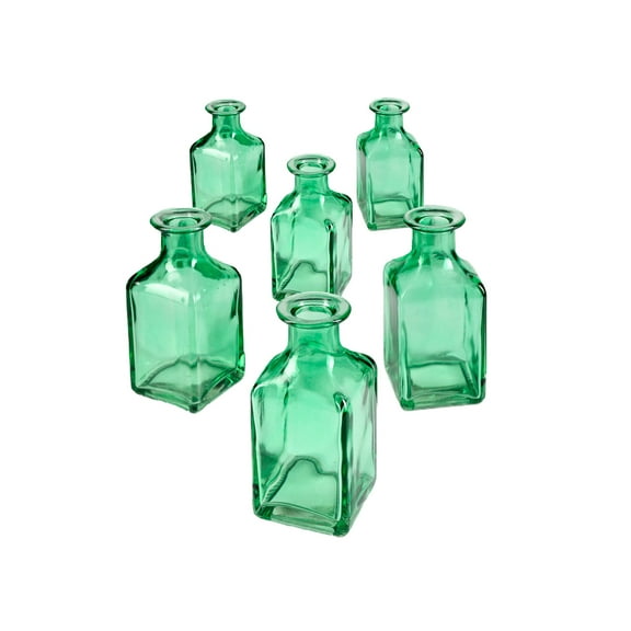 Serene Spaces Living Green Glass Bottle Bud Vases for Flowers, Set of 6, Home Decor