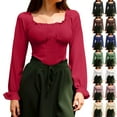 thumbnail image 1 of Top de manga larga,Blusa renacentista con hombros descubiertos para mujer, manga larga fruncida con estilo corsé, 100 % poliéster, para uso diario y fiestas, sopatenor, 1 of 9