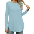 thumbnail image 2 of miqiqism Great discounts！Women Shirts Round Neck Pullover Tops Loose Tunic Blouses Solid Tees Juniors Long Sleeve Clothing Fall,Solid_Light Blue,Large, 2 of 6