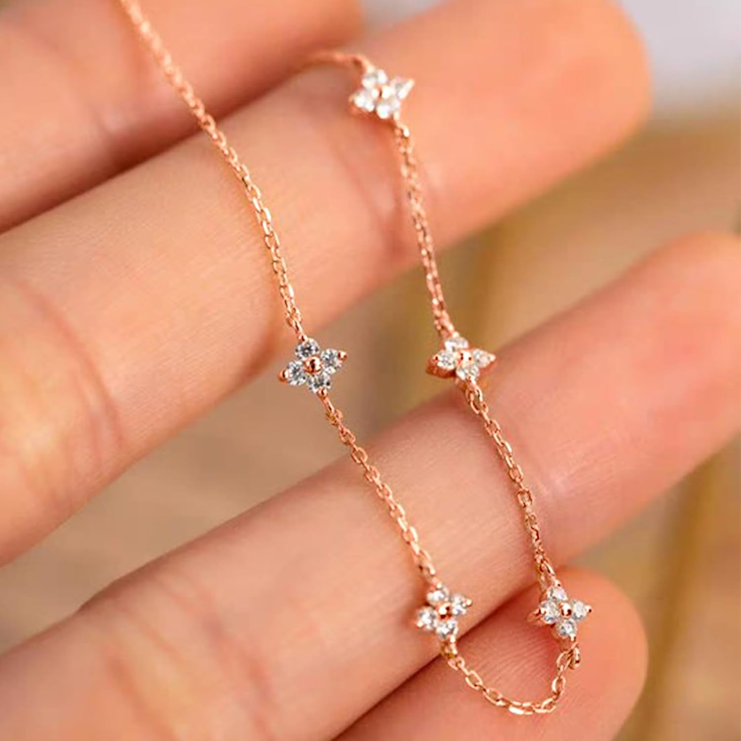 Lucky Leaf Necklace for Women 925 Sterling Silver Trendy 14K Gold Plating Layered Cute White CZ Flowers Pendant Choker Necklaces to Daughter Mom Minimalist Stackable Chain Wedding Prom Brides Jewelry