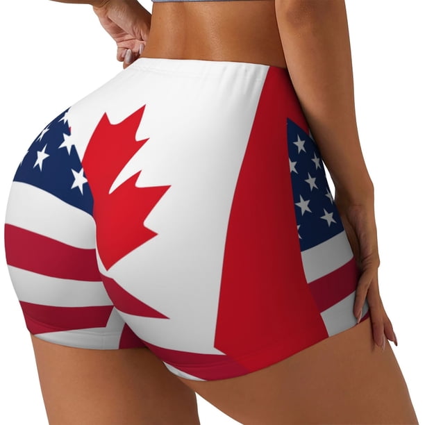 Fotbe USA Canada Flag Shorts Sin Costuras – Shorts Deportivos de Cintura Alta para Mujer, Elásticos para Gimnasio, Yoga, Running o Ciclismo-XX-Large
