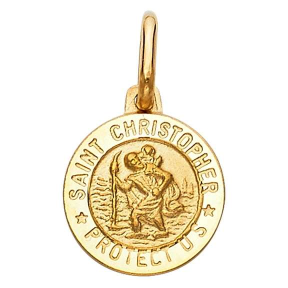 14k Yellow Gold Saint Christopher Pendant Medallion High Polish Circle Charm Jewelry Female Unisex
