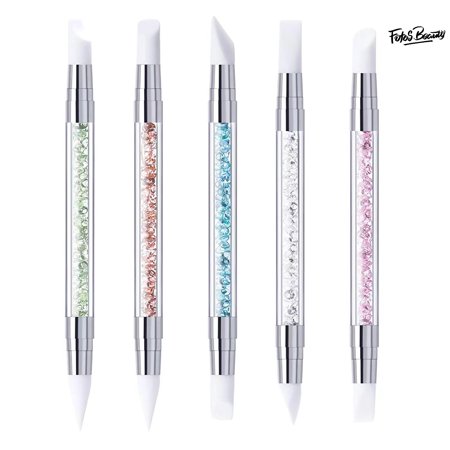 Fofosbeauty 5 PCS Dual Tipped Silicone Nail Tools, Powder Coating Point Drill Silicone Pen, Colorful