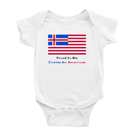 

Proud to Be Icelandic American Flag Cute Baby Bodysuit (White 12-18 Months)