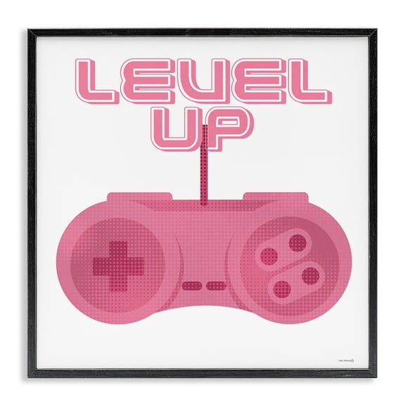 Stupell Industries Girl Gamer Pink Level Up Quotes and Sayings Painting Black Framed Art Print Wall Art, 12 x 12